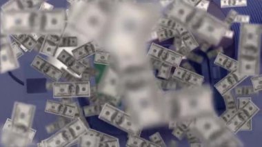 Ödeme terminali üzerinde yüzen dolarların animasyonu. küresel finans, para ve nakit ödeme yok güvenlik konsepti dijital olarak oluşturulmuş video.