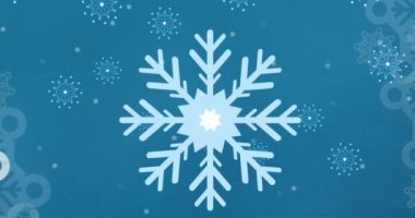 Mavi arka planda düşen kar tanelerinin canlandırması. Noel, gelenek ve kutlama konsepti dijital olarak oluşturuldu.
