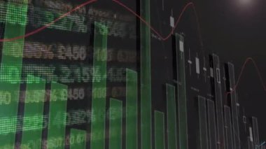 Siyah arkaplan üzerinden finansal veri işleme animasyonu. küresel iş, finans, dijital arayüz ve bağlantılar konsepti dijital olarak oluşturulmuş video.