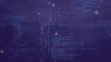 Manzara üzerindeki bağlantı ağının ve veri işleme ağının animasyonu. küresel iş, finans, bağlantılar ve dijital arayüz konsepti dijital olarak oluşturulmuş video.