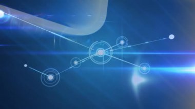 Mavi arkaplan üzerindeki bağlantı ağlarının animasyonu. küresel bağlantılar, veri işleme ve dijital arayüz konsepti dijital olarak oluşturulmuş video.