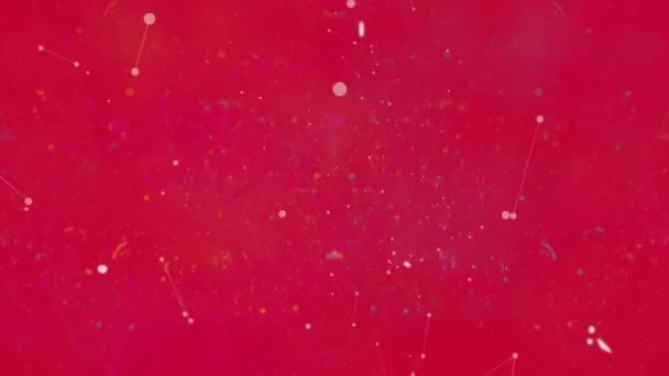 Анимация Экрана Линиями Глюков Сетью Соединений Красном Фоне Глобальные Подключения — стоковое видео