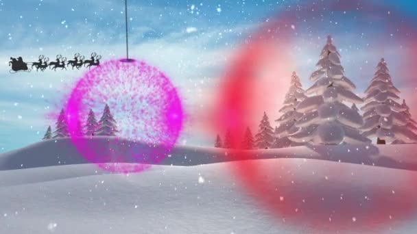 Kar Yağışı Mücevherler Kış Manzarası Üzerine Geyikli Noel Baba Nın — Stok video