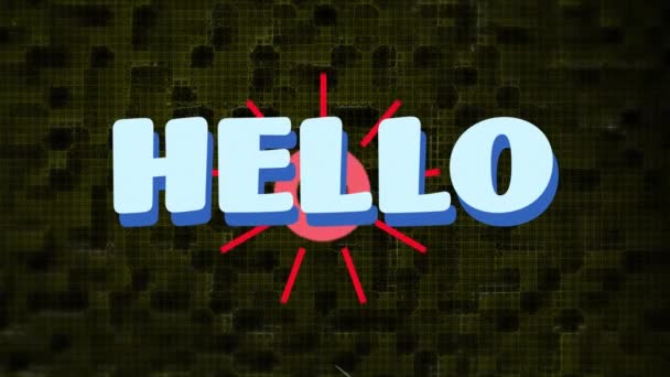 Animation Hello Text Colorful Squares Black Background Social Media Communication — Stock Video