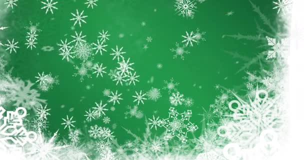 Animación Nieve Cayendo Sobre Copos Nieve Navidad Sobre Fondo Verde — Vídeos de Stock