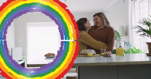 Animação Arco Íris Queer Sobre Casal Lésbico Cozinha Lgbt Direitos — Vídeo de Stock