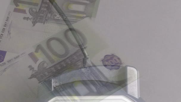 Animacja Banknotów Euro Spadających Terminala Płatniczego Finanse Pieniądze Brak Płatności — Wideo stockowe