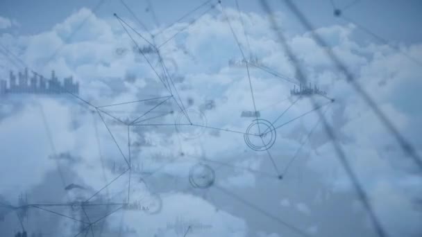Animação Rede Conexões Com Estatísticas Registrando Sobre Nuvens Segundo Plano — Vídeo de Stock