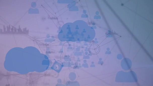 Animacja Sieci Połączeń Oraz Cyfrowych Chmur Kłódek Ciemnoniebieskim Tle Globalne — Wideo stockowe