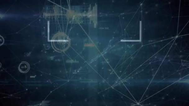Animação Processamento Dados Diversificado Fundo Azul Escuro Redes Globais Conexões — Vídeo de Stock
