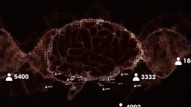 Animation Des Menschlichen Gehirns Und Dna Strang Auf Schwarzem Hintergrund — Stockvideo