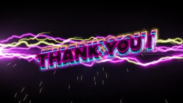 Animation Des Dankeschön Textes Über Blitz Auf Schwarzem Hintergrund Videospiel — Stockvideo