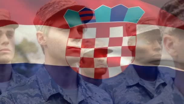 병사들에 크로아티아의 깃발의 애니메이션 민방위 애국심 디지털 비디오 — 비디오