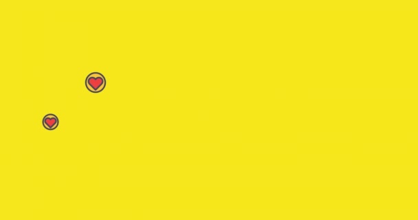 Animation Fallender Emojis Auf Gelbem Hintergrund Social Media Und Kommunikationskonzept — Stockvideo