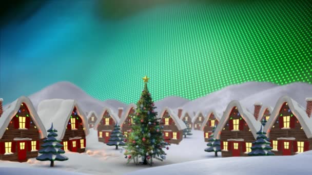 Animation Paysages Hivernaux Avec Des Maisons Décorées Arbre Noël Sur — Video