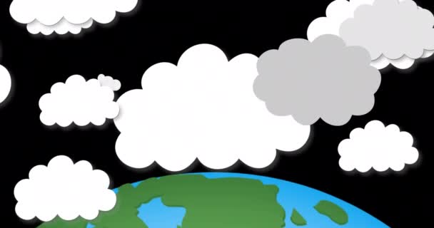 Animación Globo Nubes Sobre Fondo Negro Medio Ambiente Sostenibilidad Ecología — Vídeo de stock