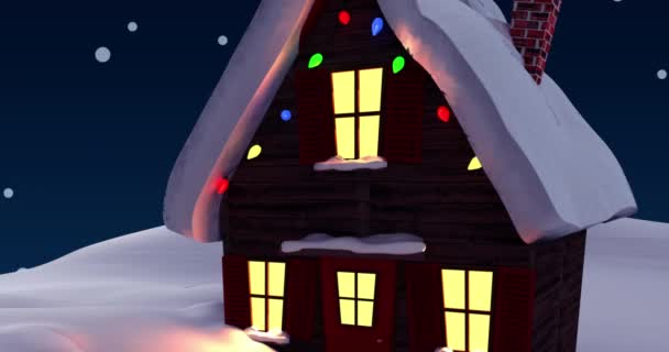 Animación Nieve Cayendo Sobre Casa Con Decoración Navideña Navidad Invierno — Vídeos de Stock