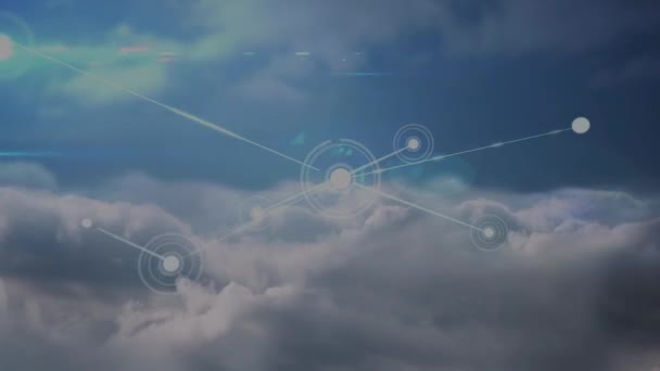 Animación Red Conexiones Procesamiento Datos Sobre Nubes Negocio Global Conexiones — Vídeo de stock