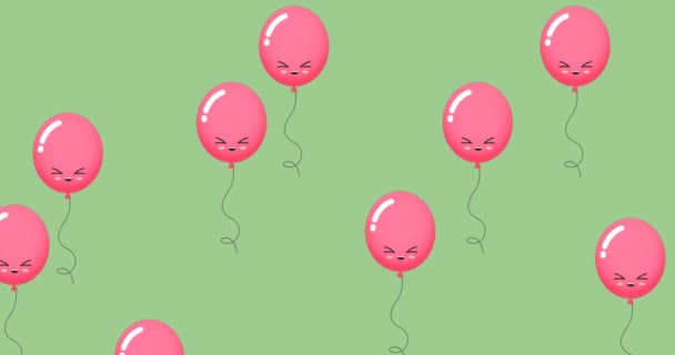 Animation Von Luftballons Und Glücklicher Erdkugel Auf Grünem Hintergrund Umwelt — Stockvideo