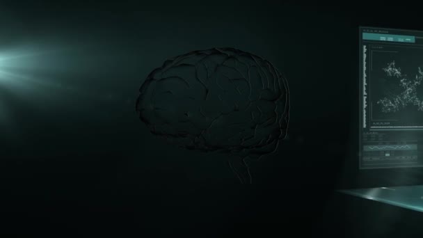 Animación Del Cerebro Humano Girando Sobre Pantallas Con Procesamiento Datos — Vídeos de Stock