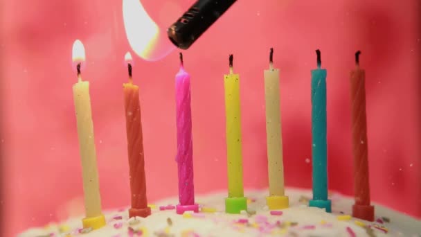 Animação Pontos Voando Sobre Velas Mais Leves Aniversário Conceito Aniversário — Vídeo de Stock