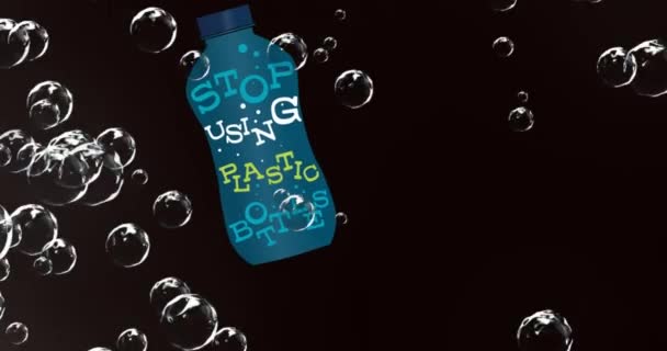 Animatie Van Bellen Fles Met Stop Met Plastic Zwarte Achtergrond — Stockvideo