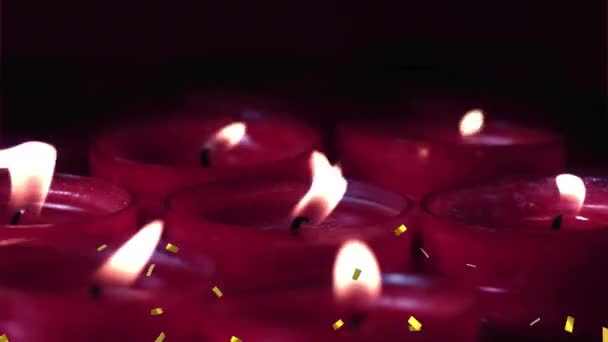 Animação Confete Dourado Sobre Velas Vermelhas Conceito Aniversário Festa Celebração — Vídeo de Stock