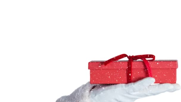 Animazione Neve Che Cade Babbo Natale Possesso Regalo Natale Tradizione — Video Stock