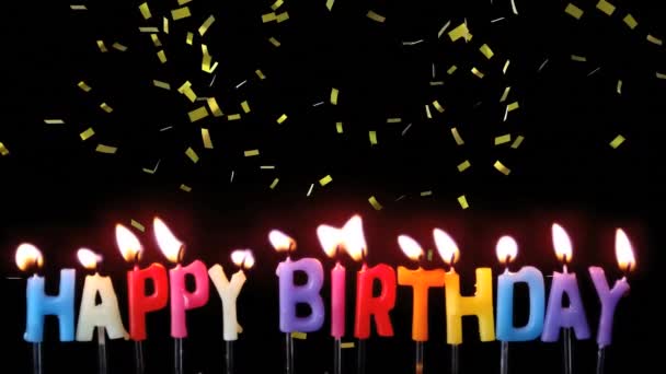 Animation Confetti Falling Happy Birthday Candles Birthday Festivity Celebration Concept — Stock Video