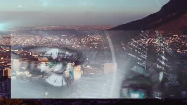 Анімація Мережі Язків Над Міським Пейзажем Глобальний Бізнес Фінанси Концепція — стокове відео