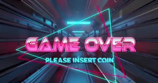 Animation Des Spiels Über Text Über Beweglichen Digitalen Tunnel Videospiel — Stockvideo