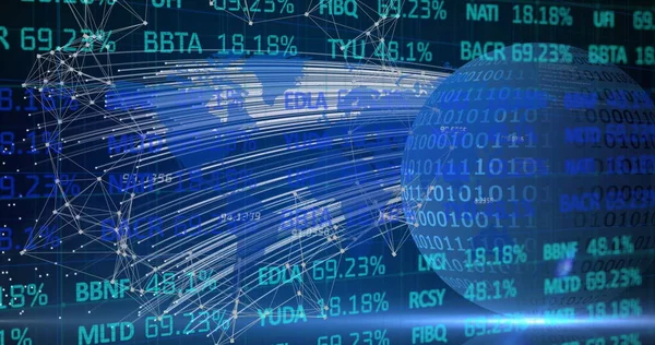 Afbeelding Van Verwerking Van Financiële Gegevens Binaire Codering Verwerking Wereldbol — Stockfoto