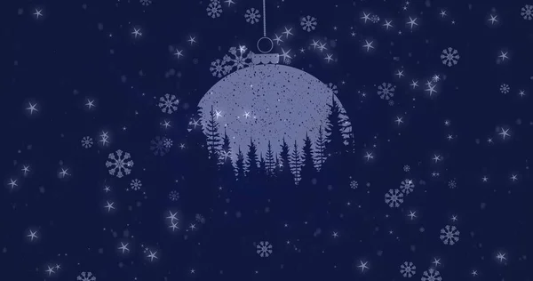 Animation Von Schnee Der Auf Tannenbäume Christbaumkugeln Fällt Weihnachten Tradition — Stockfoto