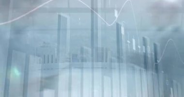 Modern ofiste yürüyen çeşitli iş adamları üzerinde finansal veri işleme animasyonu. küresel iş, finans, bağlantılar ve dijital arayüz konsepti dijital olarak oluşturulmuş video.