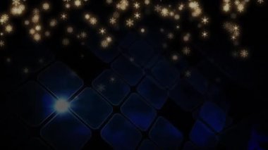 Mavi şekillerin üzerine düşen kar animasyonu hareket ediyor. Noel, gelenek, kutlama ve küresel bağlantılar konsepti dijital olarak oluşturulmuş video.