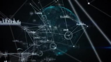 Dünya üzerinde çeşitli veri işleme animasyonları. küresel ağlar, bağlantılar, veri işleme ve dijital arayüz kavramı dijital olarak oluşturulmuş video.