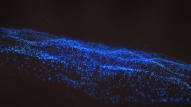 Siyah arkaplandaki mavi noktaların canlandırması. dijital arayüz teknolojisi ve arkaplan dijital olarak oluşturulmuş video.