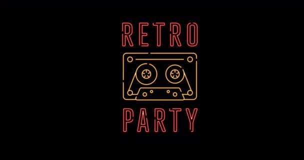 Animacja Tekstu Retro Party Czarnym Tle Strona Muzyka Rozrywka Koncepcja — Wideo stockowe