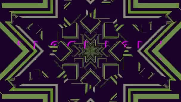 暗い背景に緑の万華鏡の形を移動する上でテキストに感謝のアニメーション ビデオゲーム エンターテイメントとデジタルインターフェースの概念デジタル生成されたビデオ — ストック動画