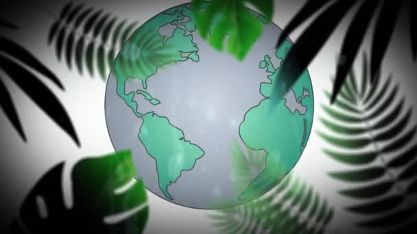 Animation Globe Leaves White Background Environment Sustainability Ecology Renewable Energy — Stock Video