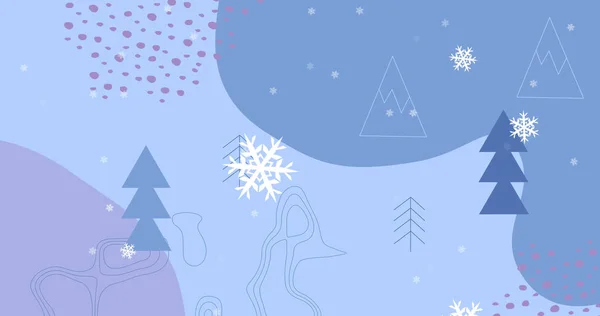 Bild Julgranar Över Snö Faller Blå Bakgrund Jul Vinter Tradition — Stockfoto