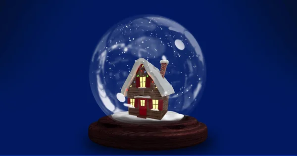 Bild Der Schneekugel Auf Blauem Hintergrund Weihnachten Tradition Und Festkonzept — Stockfoto