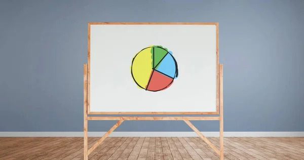 Digital Image Drawing Colorful Pie Chart White Board Wooden Frame — Stock Photo, Image