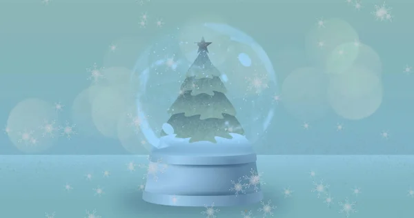 Image Snow Globe Christmas Tree Shooting Star Snow Falling Christmas — Stock Photo, Image