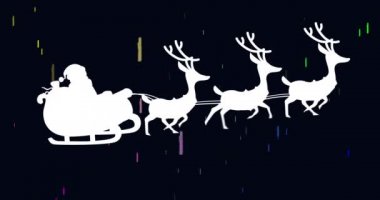 Siyah arkaplandaki yıldızların üzerindeki Noel Baba kızağının canlandırması