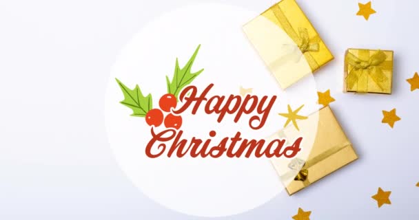 Animation Happy Christmas Circle Presents White Background Christmas Tradition Celebration — Stock Video