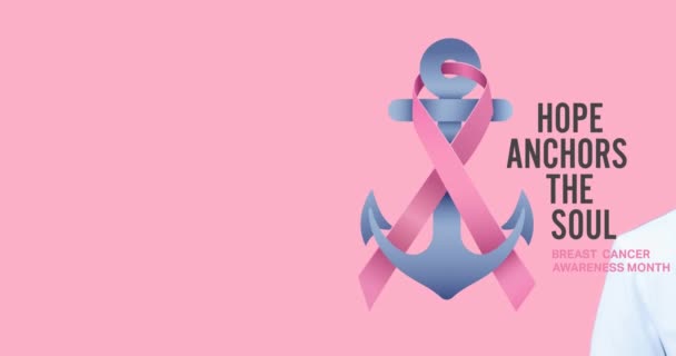 Göğüs Kanseri Farkındalığının Animasyonu Pembe Arka Planda Gülümseyen Melez Kadın — Stok video