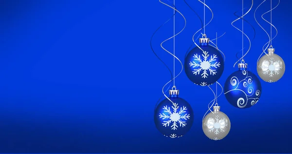 Afbeelding Van Kerstballen Blauwe Achtergrond Kerstmis Traditie Viering Concept Digitaal — Stockfoto