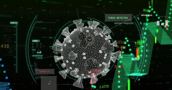 Afbeelding Van Covid Cel Scope Scanning Aandelenmarkt Financiële Gegevensverwerking Met — Stockfoto