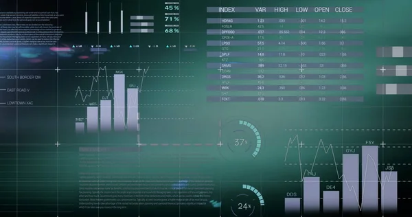 Imagem Digital Processamento Dados Financeiros Estatísticos Contexto Verde Finanças Globais — Fotografia de Stock